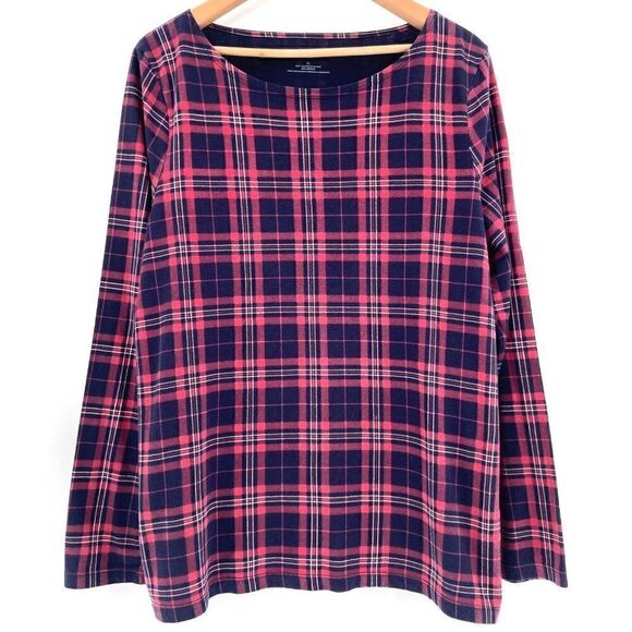 Talbots Plaid Long Sleeve Top Black Red White Size XL - Picture 1 of 9